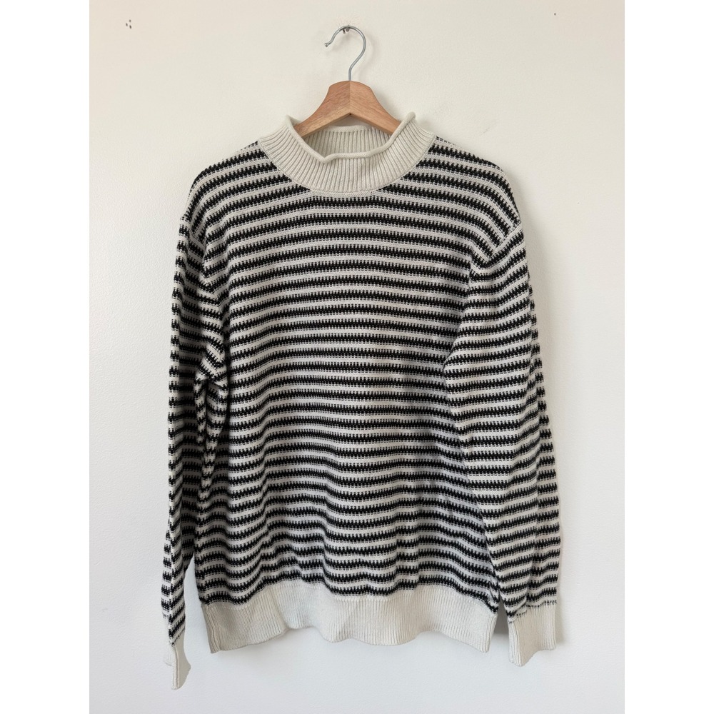 George Black & White Striped Mock Neck Sweater – Men's XL – Unisex Style